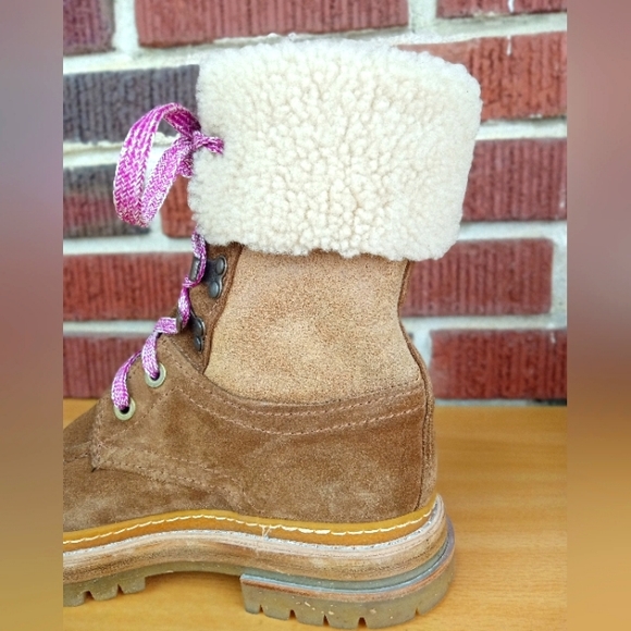 NWT AGL Genuine Shearling Lined Kid-Suede Lace-Up Boots in Tobacco Sz. 7 - Picture 4 of 7